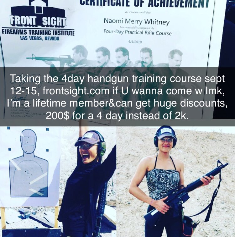 NyUnicorn13's tweet image. taking #handgun #handguntrainingcorse #frontsight #frontsightfirearmstraininginstitute I’m a #lifetimemember n can get huge discounts. Online the are 2k for a 4 day course. #girlswithguns #hotgirlswithguns #machinegun #firearms #girlswithfirearms #merrywhitney