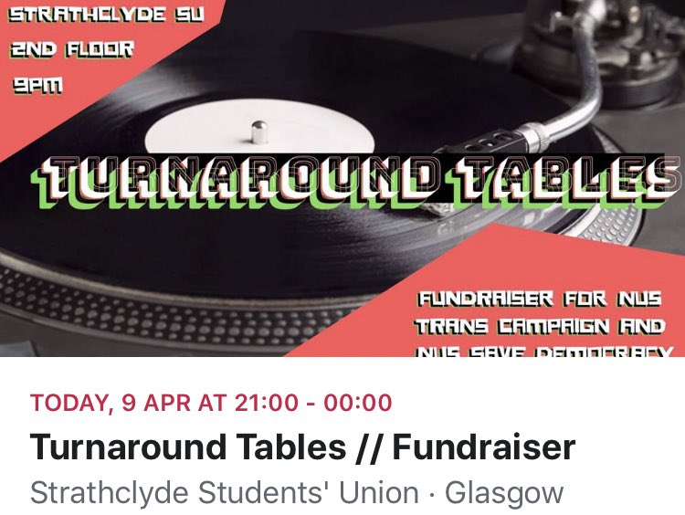 save_NUS's tweet image. tonight! get down to Strathclyde SU 💃#NUSconference #NUSNC19 

facebook.com/events/2157119…