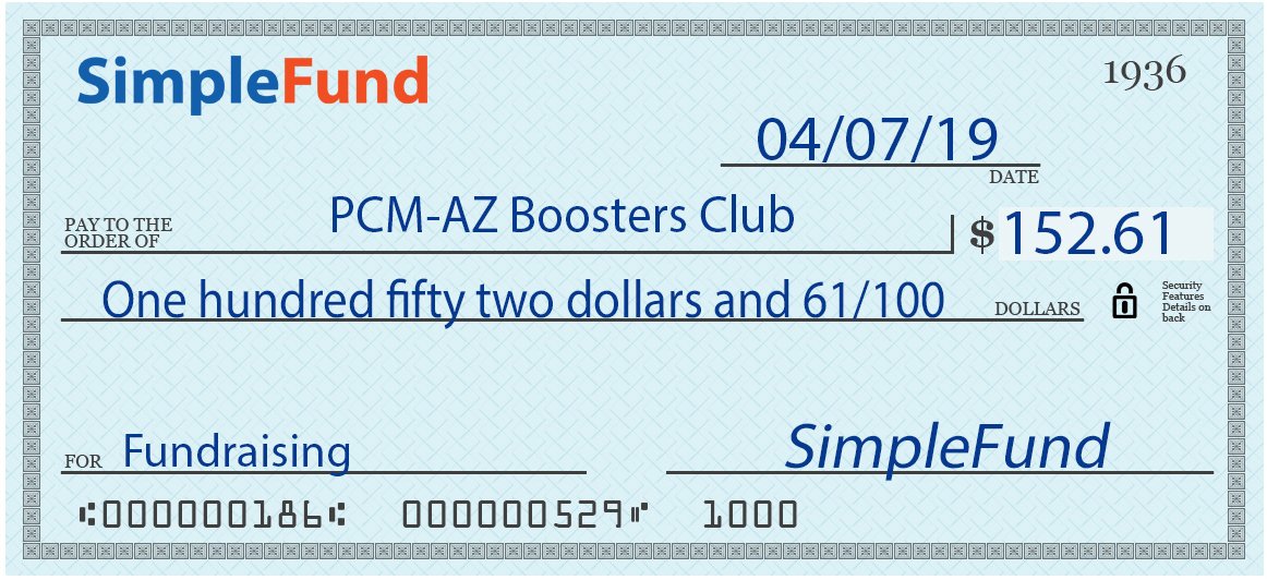 getsimplefund's tweet photo. Great job goes out to the PCM-AZ Booster club on another fundraising effort using the SimpleFund mobile app. Check is on the way! #fundraising https://t.co/Ad9KFJhXD8