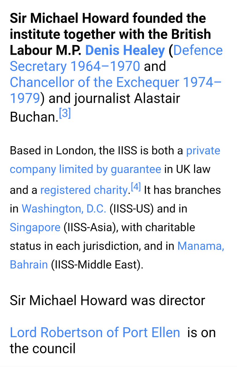 Mark Francois and Michael Howard are both involved in the International Institute for Strategic Studies (IISS) think tank: