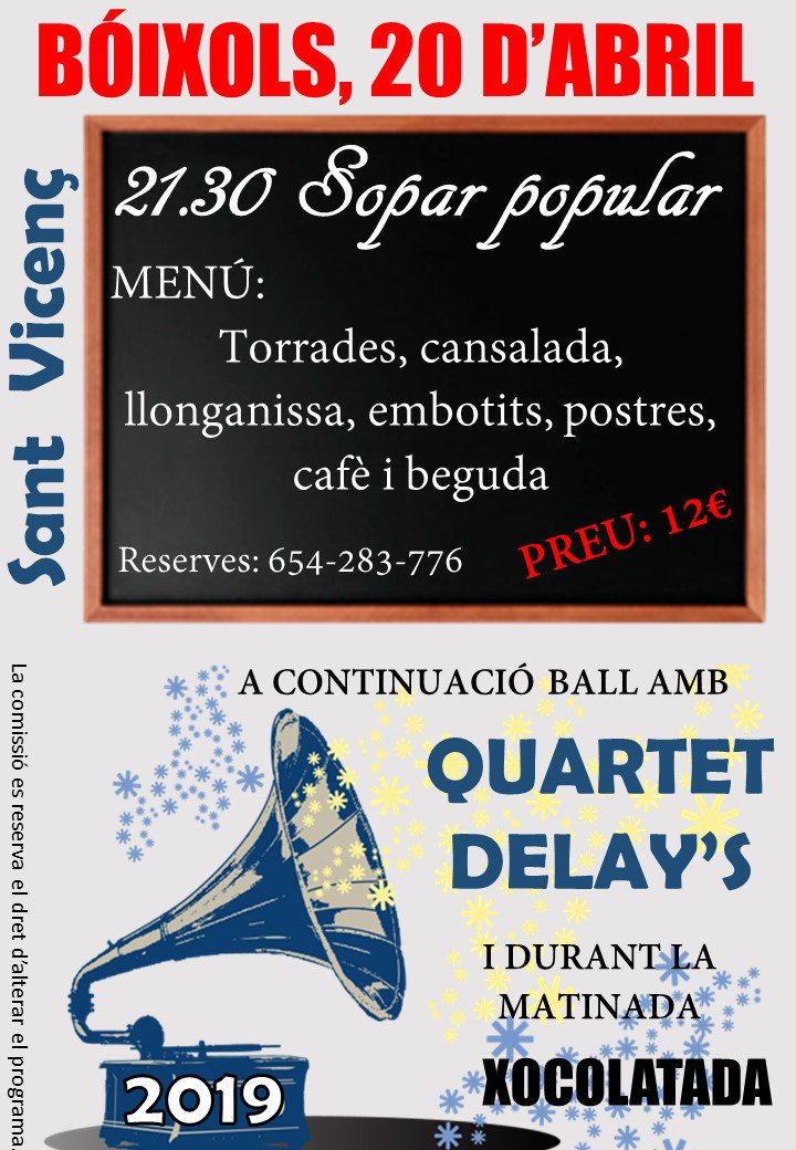 Boixols01's tweet photo. Aquest any per Setmana Santa a Bóixols estem de festa!!!
Acompanya'ns🎶🎷🍻🍾 https://t.co/nSBea7ZwhF