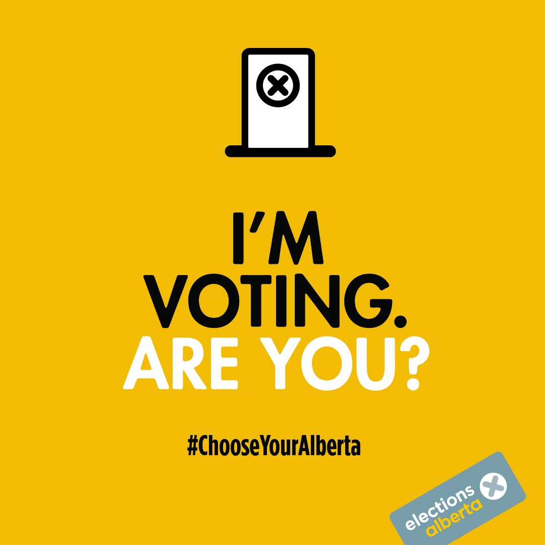 The polls are officially open, #Alberta! Cast your ballot. Make your voice heard. #ChooseYourAlberta. 📣 🙌 Vote early at the Advance Polls April 9-13 or on Election Day on April 16! #abvote #ableg #abpoli