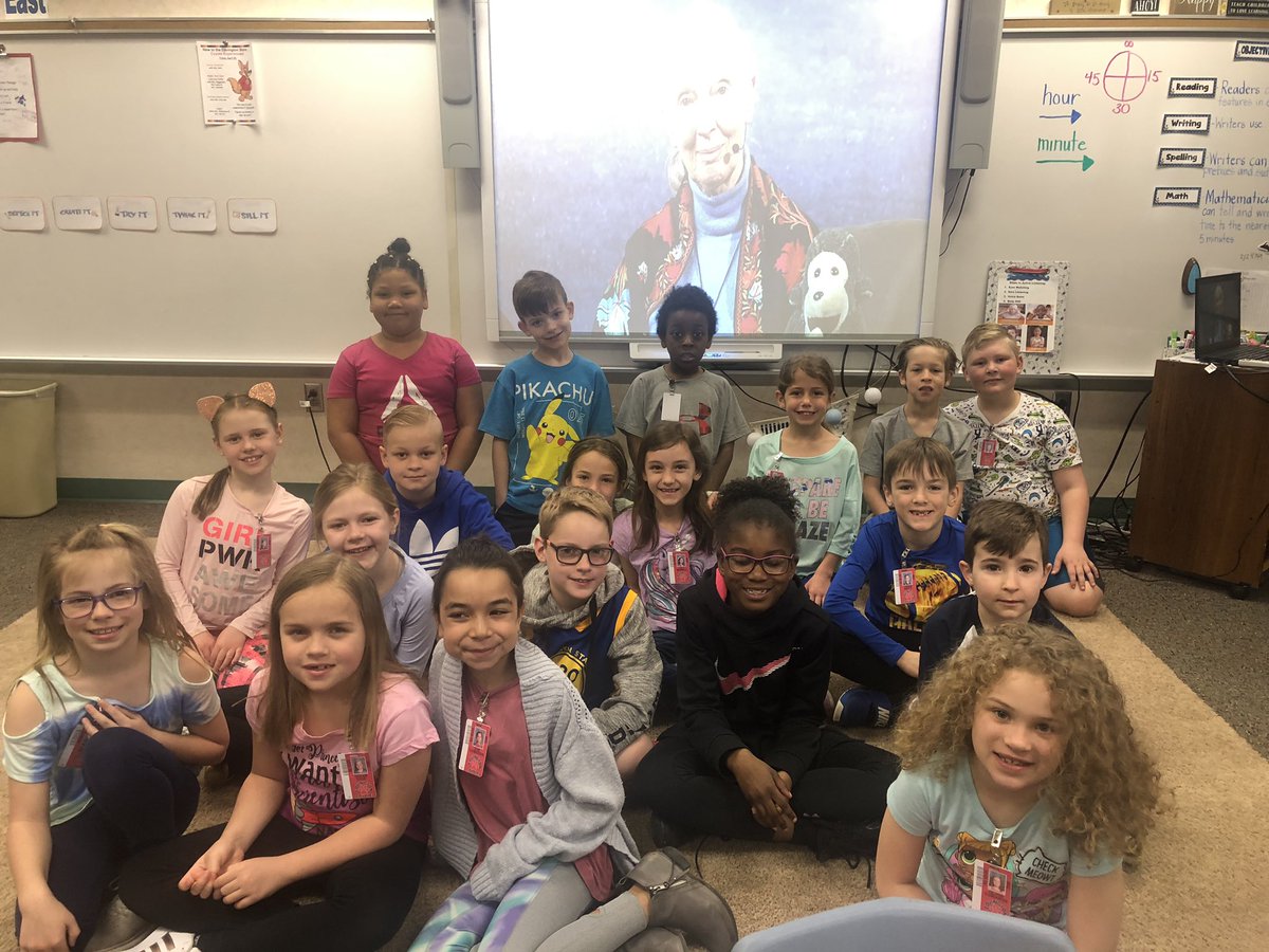 CES_MrsDecker's tweet photo. Skype in the Classroom this morning with Dr. Jane Goodall!!! #selfiewithDrGoodall #welovechimpanzees https://t.co/JaQSG5VNpb