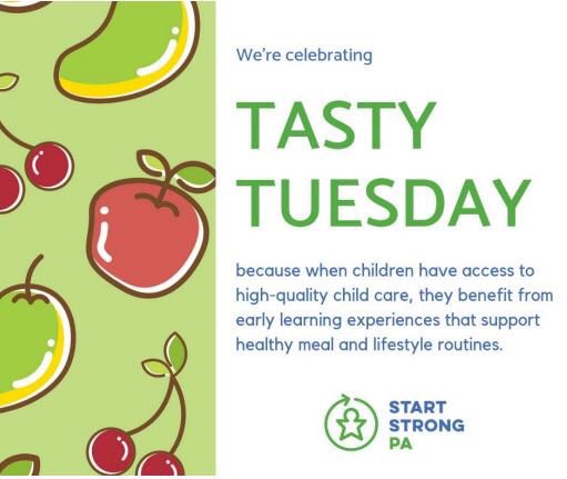 When kids have access to high-quality child care, they benefit from early experiences that support the development of healthy, nutritious meal &amp; lifestyle routines. 

What’s your favorite tasty treat?

#StartStrongPA #wocy19 #MOYC #TastyTuesday