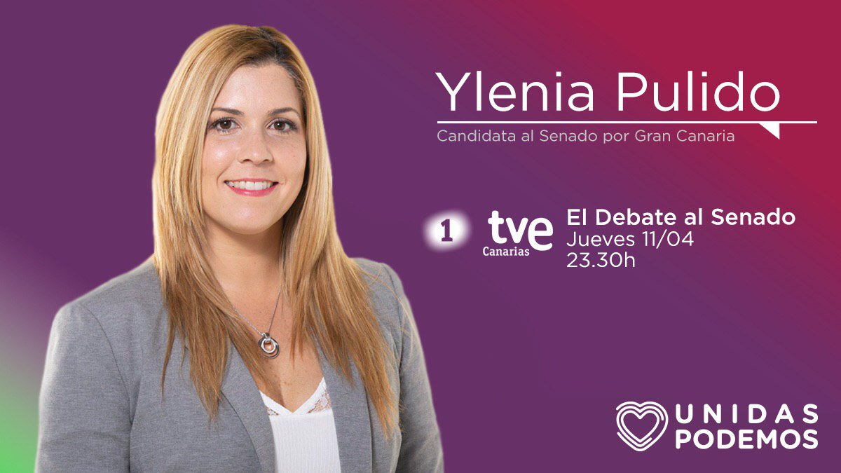 El próximo jueves 11 de Abril estaré, en representación de Podemos, en el debate de candidatas y candidatos al Senado de RTVE Canarias. 

Empezamos el camino para poner el Senado, al servicio de la ciudadanía. 

#LaHistoriaLaEscribesTú