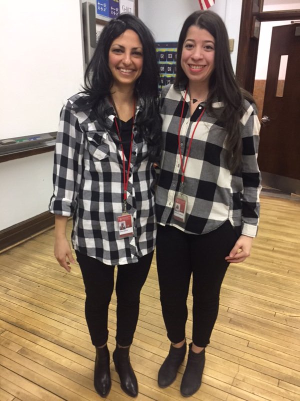 Essay424's tweet photo. Ms. Jenkins and I on Twin Day @ WHS. That wig was itchy! https://t.co/TLN3Cack94