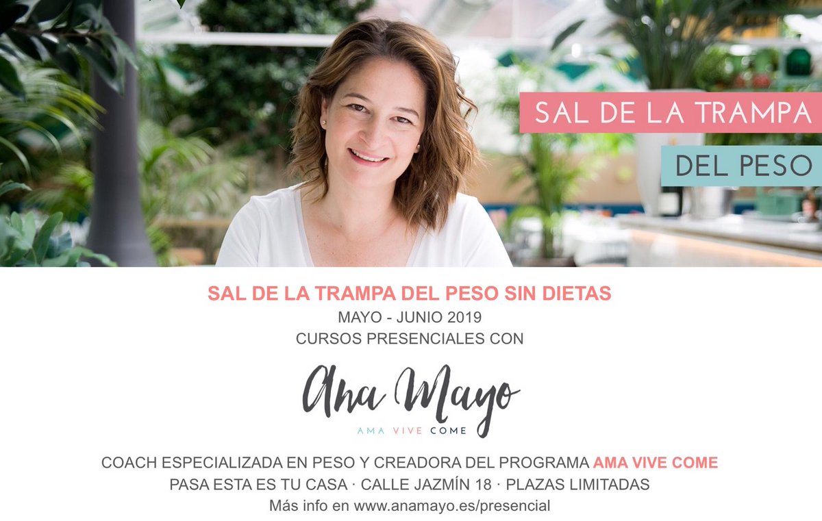 Pasaestaestucas's tweet photo. @ana_mayo nos presenta su curso presencial que aborda los problemas de peso desde la perspectiva del desarrollo personal. Otra manera diferente de ver y entender nuestro problema de peso,para que podamos abordar el cambio físico que buscamos sin necesidad de dietas ni sacrificios https://t.co/H4Qbc3XQhJ