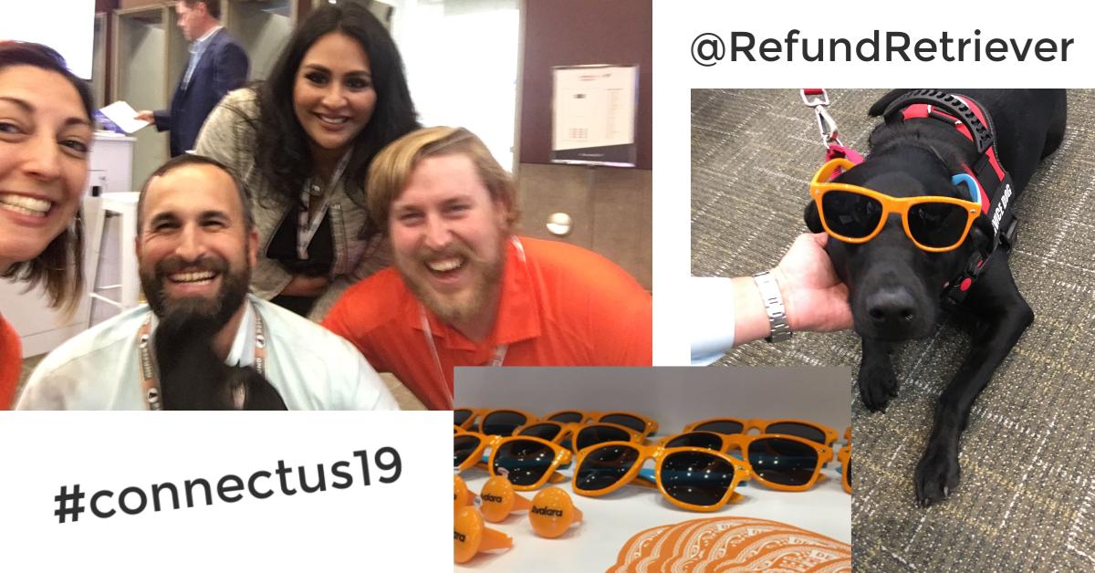 avalara's tweet photo. We brought plenty of bright orange swag with us to ChannelAdvisor's Connect event, but we were completely caught off guard by a super adorable black retriever named Refund. Of course we think the team at @RefundRetriever has the best mascot ever! #connectus19 https://t.co/iXVf316r5I
