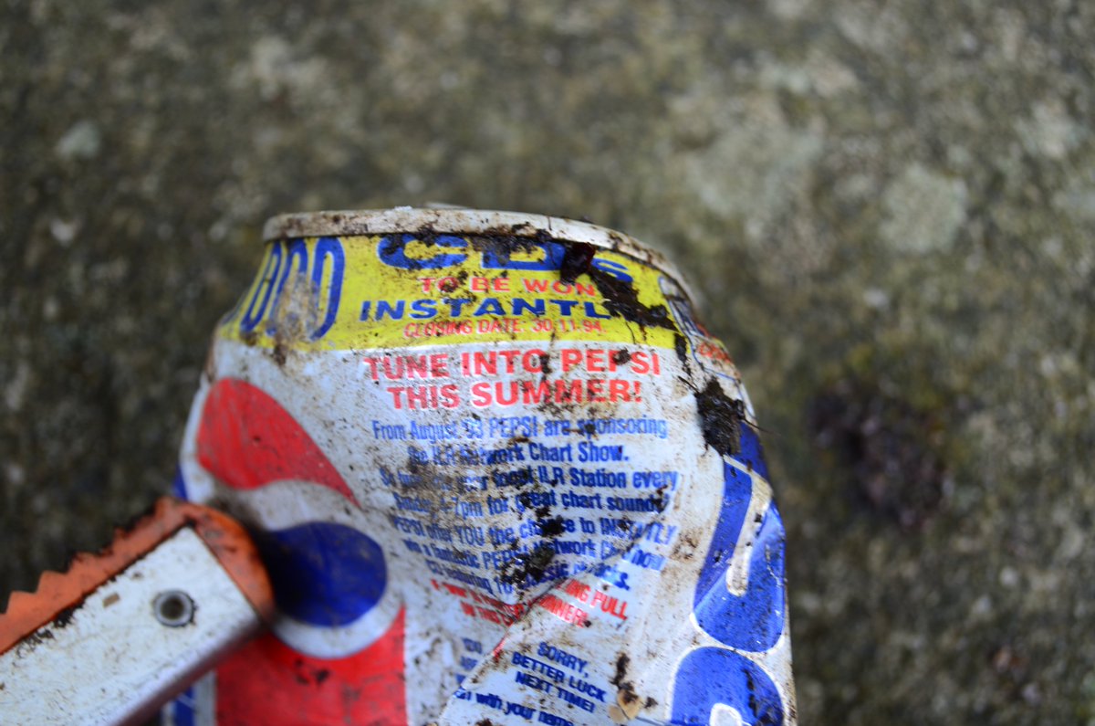 LeeWhatley78's tweet photo. With my Keep Llangunnor Tidy hat on I had a busy weekend litter picking, came across this old Pepsi can from 1994 which only goes to show how often this area has been cleared #SpringCleanCymru https://t.co/VUDnDM61i9