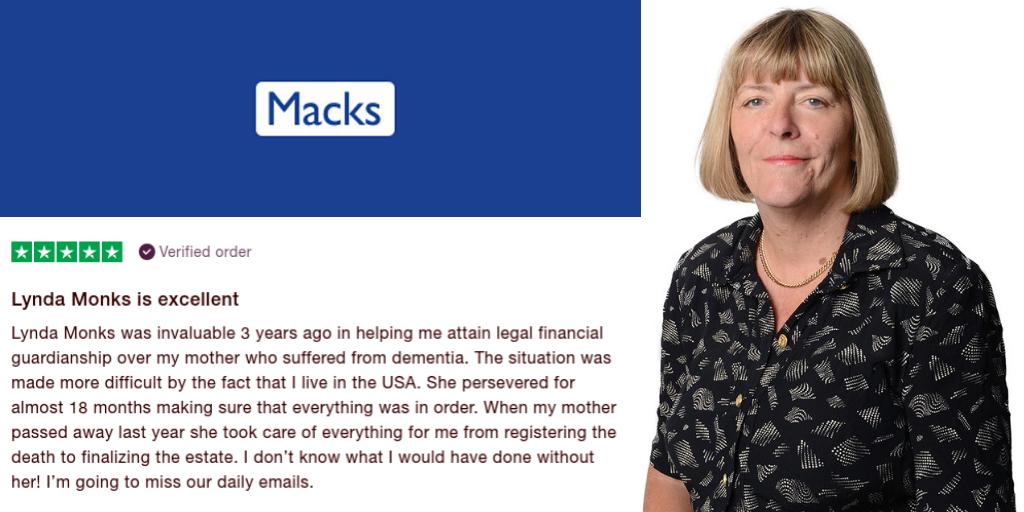 MacksSolicitors's tweet photo. Another 5-star review on @Trustpilot for the lovely Lynda Monks who helped someone whose parent had been diagnosed with #dementia. To speak to Lynda or one of our Wills and Probate Team #CallMacks on 01642 252828. https://t.co/ULXePka6et