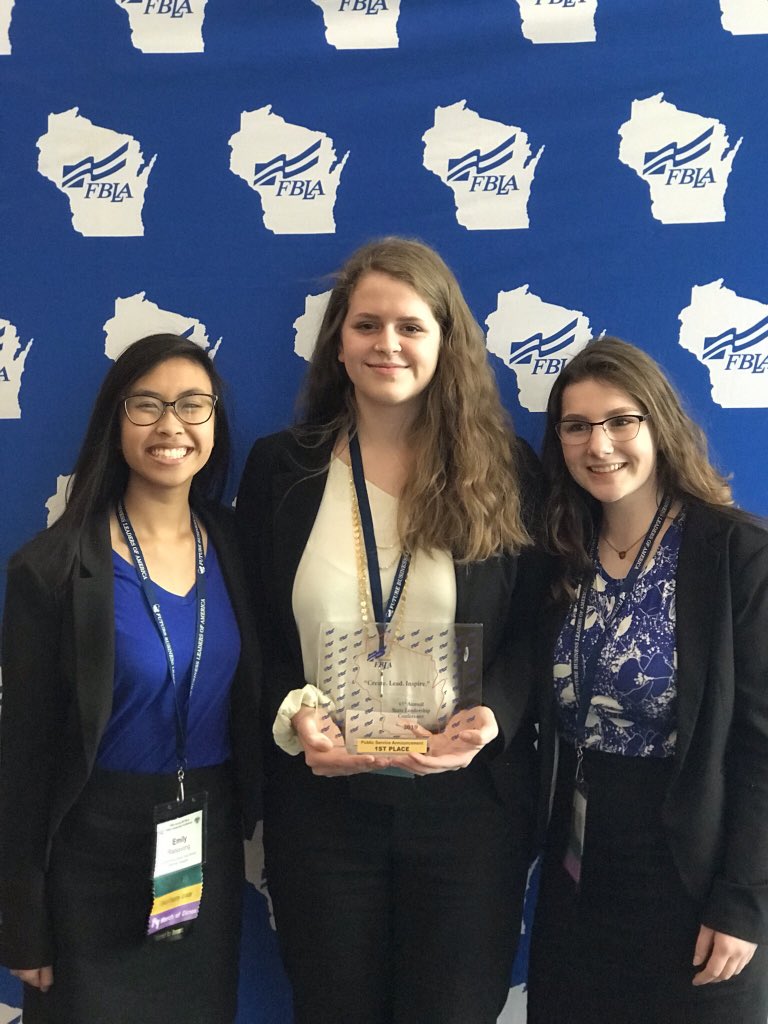 OCONFBLA's tweet photo. Emily Ratsavong, Megan Schaaf, and Tori Holmin take FIRST PLACE in Public Service Announcement and qualify for Nationals in San Antonio, TX! 🥇 #OconPride #WIFBLASLC https://t.co/QW9WjkrPFd