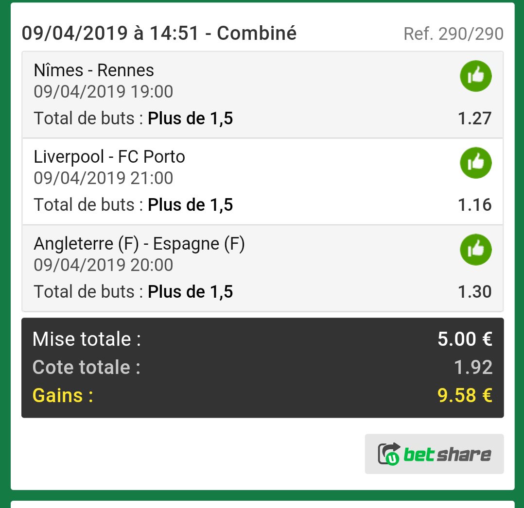 Landroz1's tweet image. Merci poto ! Premier bet avec toi première victoire 👍😎