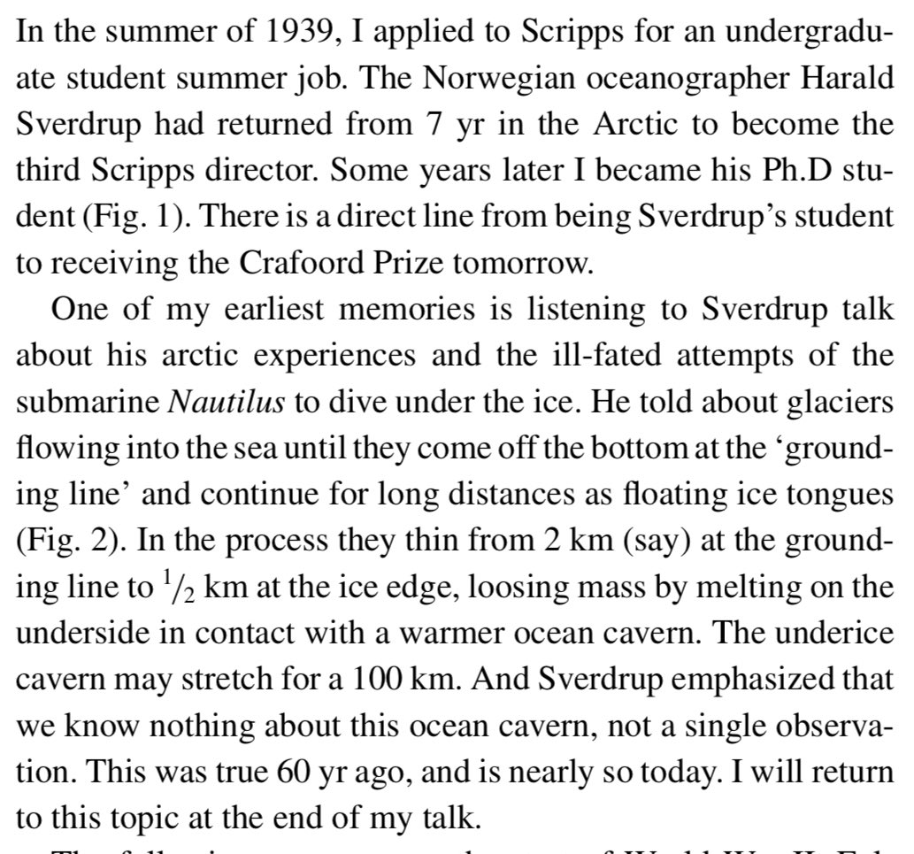 MinesGlaciology's tweet photo. FYI, here’s #WalterMunk recounting conversations with Sverdrup about grounding lines and exploring sub-ice-shelf cavities. Conversations likely happening in...the early 1940s. Just a long-winded way of saying that the history of polar science at @Scripps_Ocean is >60 yrs old! https://t.co/VlkOBOQXql