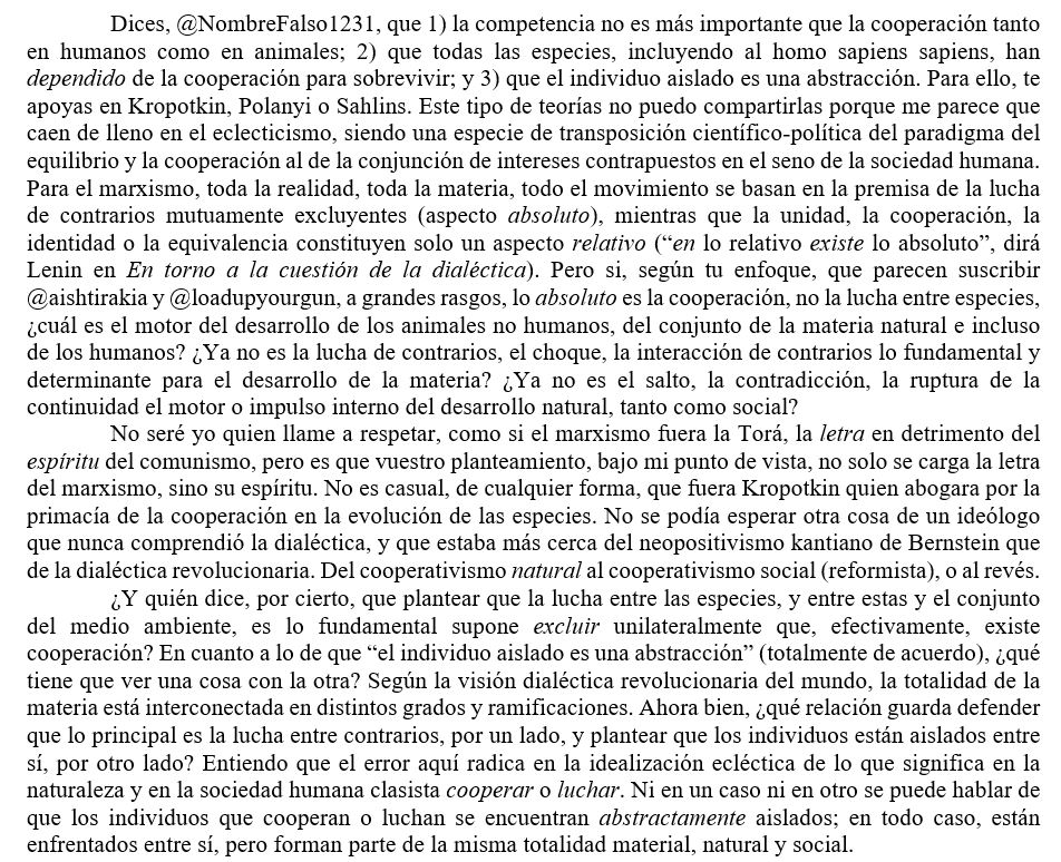 Toussaint1917's tweet photo. Sobre darwinismo, naturaleza y libertad (para @loadupyourgun, @aishtirakia, @NombreFalso1231 y @otkaz_ ). 

Disculpad la extensión, pero habéis dicho muchas cosas en poco tiempo. Lo pego aquí porque ha habido muchas conversaciones cruzadas y me parece menos caótico el debate. https://t.co/pdwqIQzToE