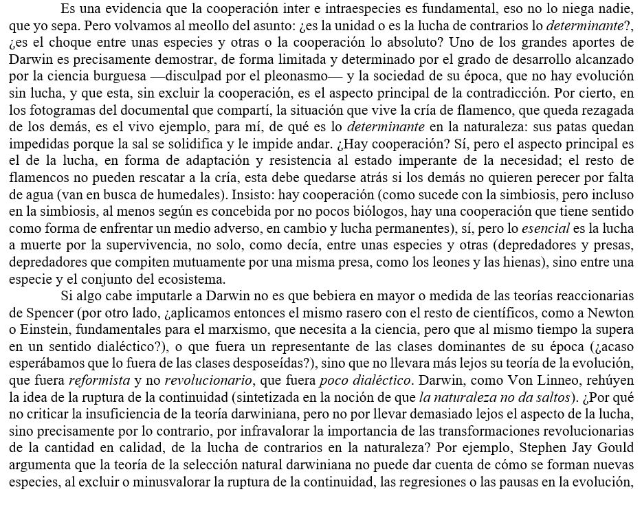 Toussaint1917's tweet photo. Sobre darwinismo, naturaleza y libertad (para @loadupyourgun, @aishtirakia, @NombreFalso1231 y @otkaz_ ). 

Disculpad la extensión, pero habéis dicho muchas cosas en poco tiempo. Lo pego aquí porque ha habido muchas conversaciones cruzadas y me parece menos caótico el debate. https://t.co/pdwqIQzToE