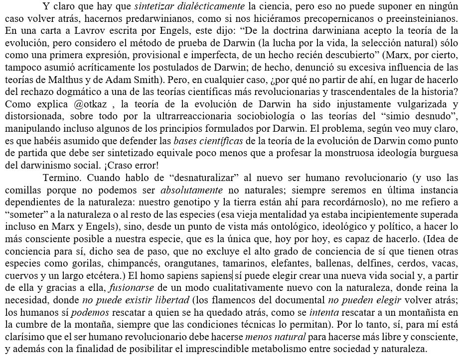 Toussaint1917's tweet photo. Sobre darwinismo, naturaleza y libertad (para @loadupyourgun, @aishtirakia, @NombreFalso1231 y @otkaz_ ). 

Disculpad la extensión, pero habéis dicho muchas cosas en poco tiempo. Lo pego aquí porque ha habido muchas conversaciones cruzadas y me parece menos caótico el debate. https://t.co/pdwqIQzToE