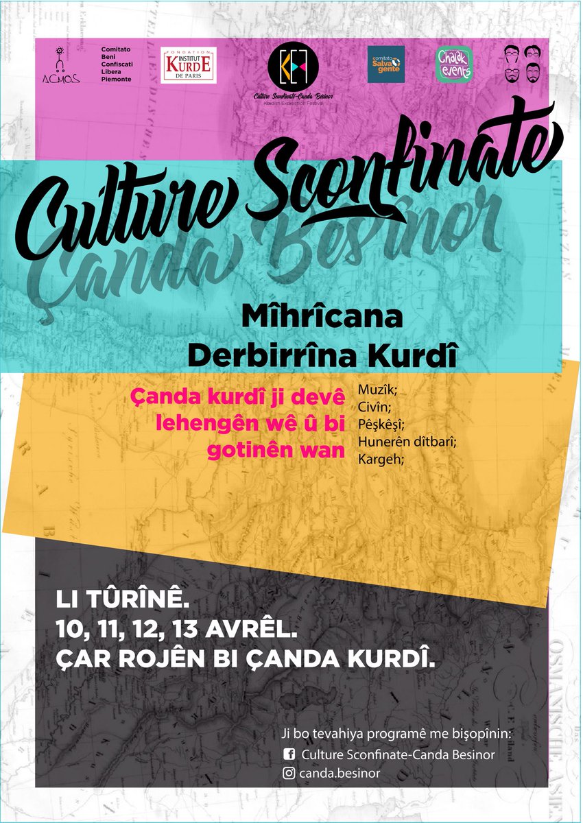 ChalakEvents's tweet photo. Mîhrîcana Derbirrîna Kurdî sibê li bajarê Torino ya Îtalyayê dest pê dike.
———————
Tomorrow the Kurdish Expression Festival will start to in Turin, Italy.
#mîhrîcan #festîval #Kurdî #Kurdish #torino #italy #chalakevents https://t.co/YDDjkTcIQc