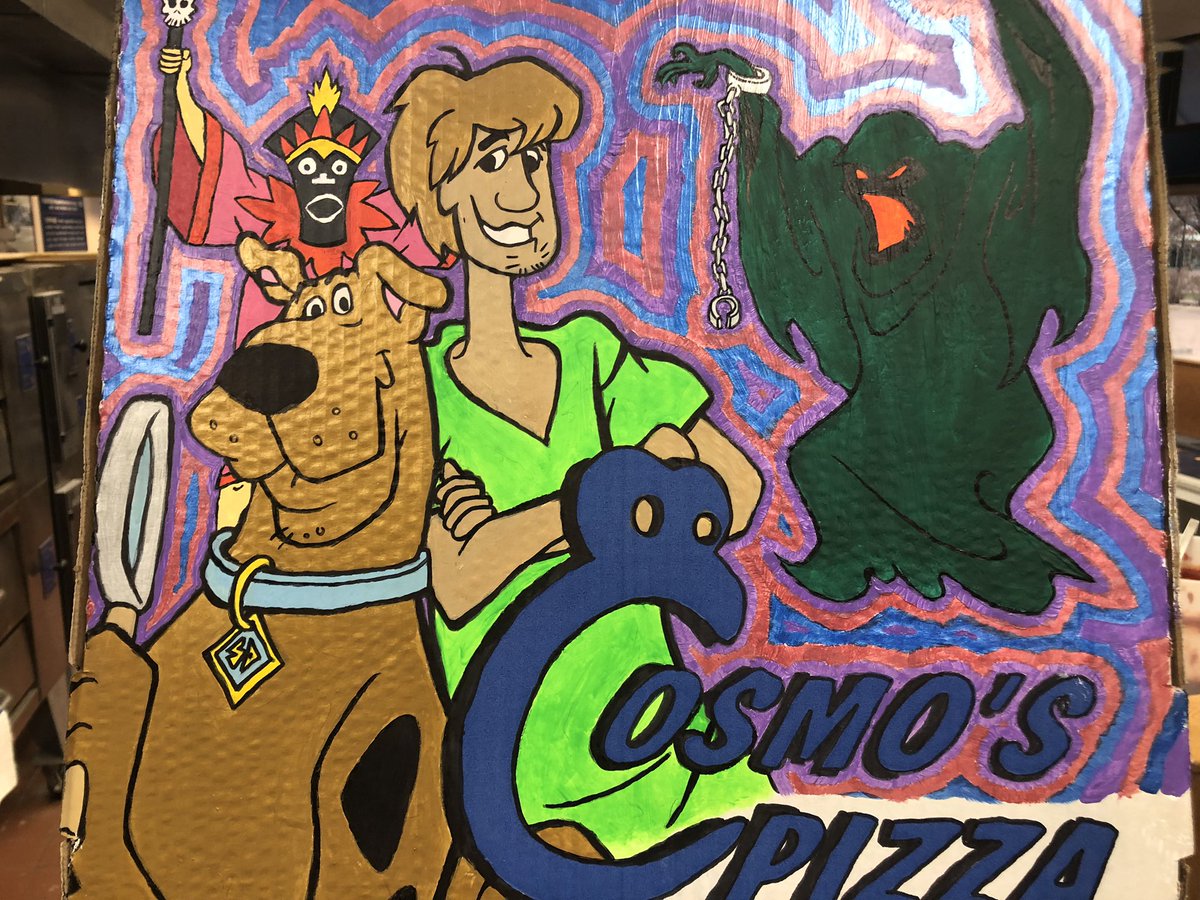 Pizza is an Art! One of our talented team members took it to the next level. #scoobysnacks #pizzatoday #PMQ #Cosmospizza