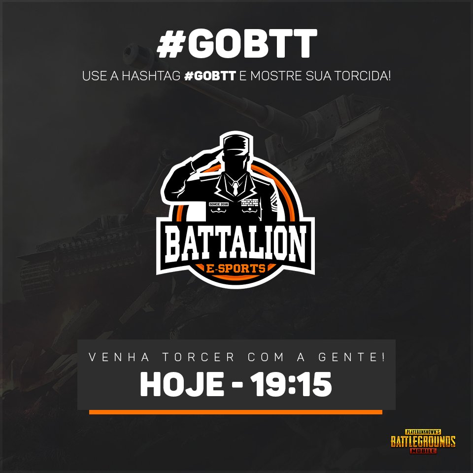 BattalionTeam's tweet photo. Venha torcer, use a #GoBTT e mostre sua torcida!
Link: https://t.co/JFIUXgSEwn
#PUBG_MOBILE #FKLeague #GoBTT https://t.co/fzb2vbKI0M