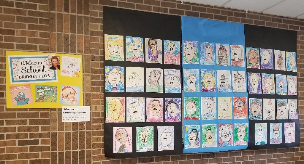 So excited for our Author visit with Bridget Heos <a href="/bridgetheos/">Bridget Heos</a> tomorrow! Kindergarten made "Mustache Kindergarteners" in art class in honor of the visit!