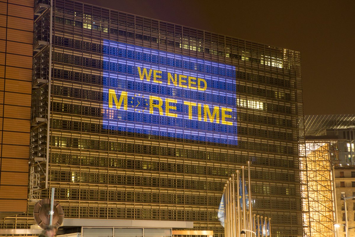 ByDonkeys's tweet photo. We’re in Brussels tonight doing a guerrilla projection on the European Commission building. The UK needs more time. So that we can put any Brexit deal back to the people. https://t.co/9ltjRHBbJv