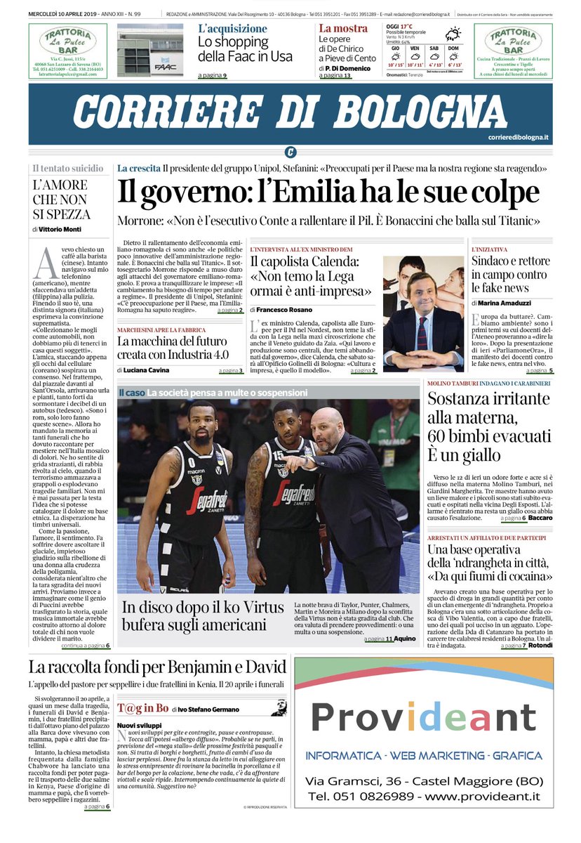 corrierebologna's tweet photo. #bologna Buongiorno. Vi proponiamo la prima pagina del Corriere di Bologna oggi in edicola. Buona lettura. https://t.co/XrupU6M71I