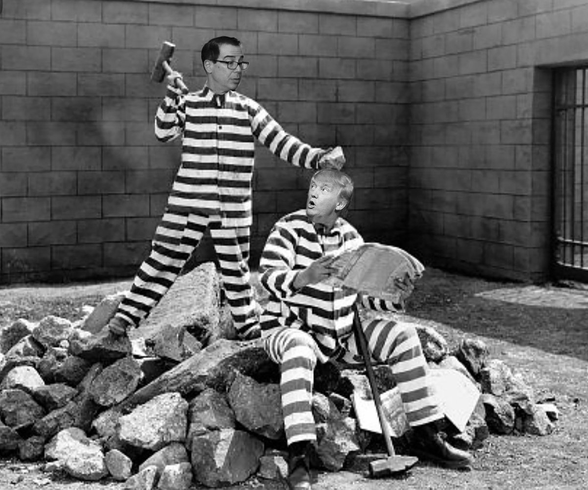 mmpadellan's tweet photo. Steve Mnuchin asked if Maxine Waters shouldn't be "banging the gravel."
Banging a GAVEL is what Congressional Committee leaders do.
Banging GRAVEL is what convicts do in prison.
You'll get your chance, Steve.
#BangingGravel https://t.co/0u5S206K1y