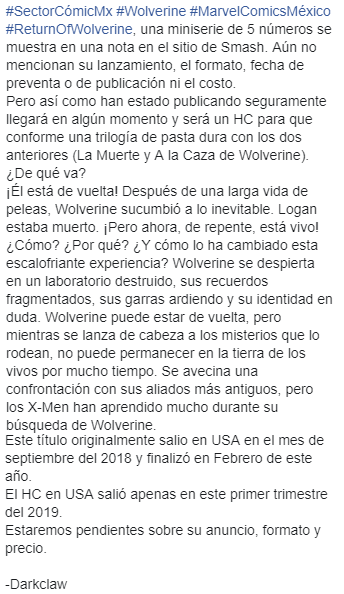 SectorComicMx's tweet photo. #ReturnOfWolverine muy posiblemente sea publicado por #Smash, checa la info en la segunda imagen.
#SectorCómicMx #Wolverine #Logan #MarvelComicsMéxico #TBG https://t.co/U4GimjhbRv