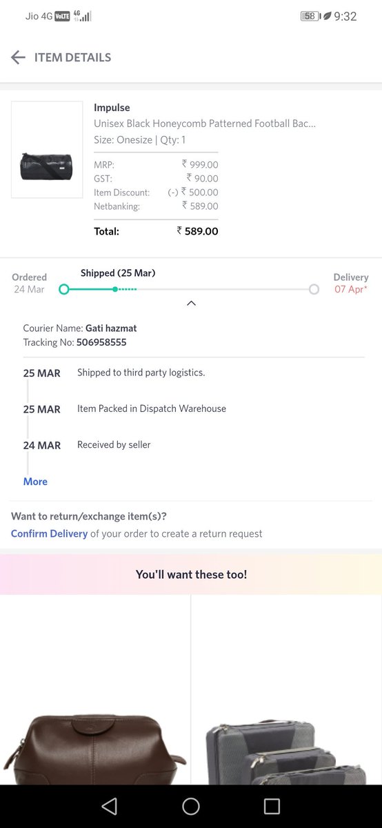 ProgressiveH's tweet photo. @MyntraSupport I want to cancel this order pls refund me I don't want to wait 20 days for 1 bag? https://t.co/h7OsOpJHV8