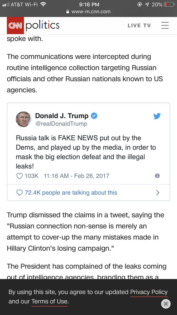 11/ On 2/26/17, Trump tweeted that “Russia talk is fake news...”  https://www.cnn.com/2017/02/15/politics/trump-russia-issues/index.html