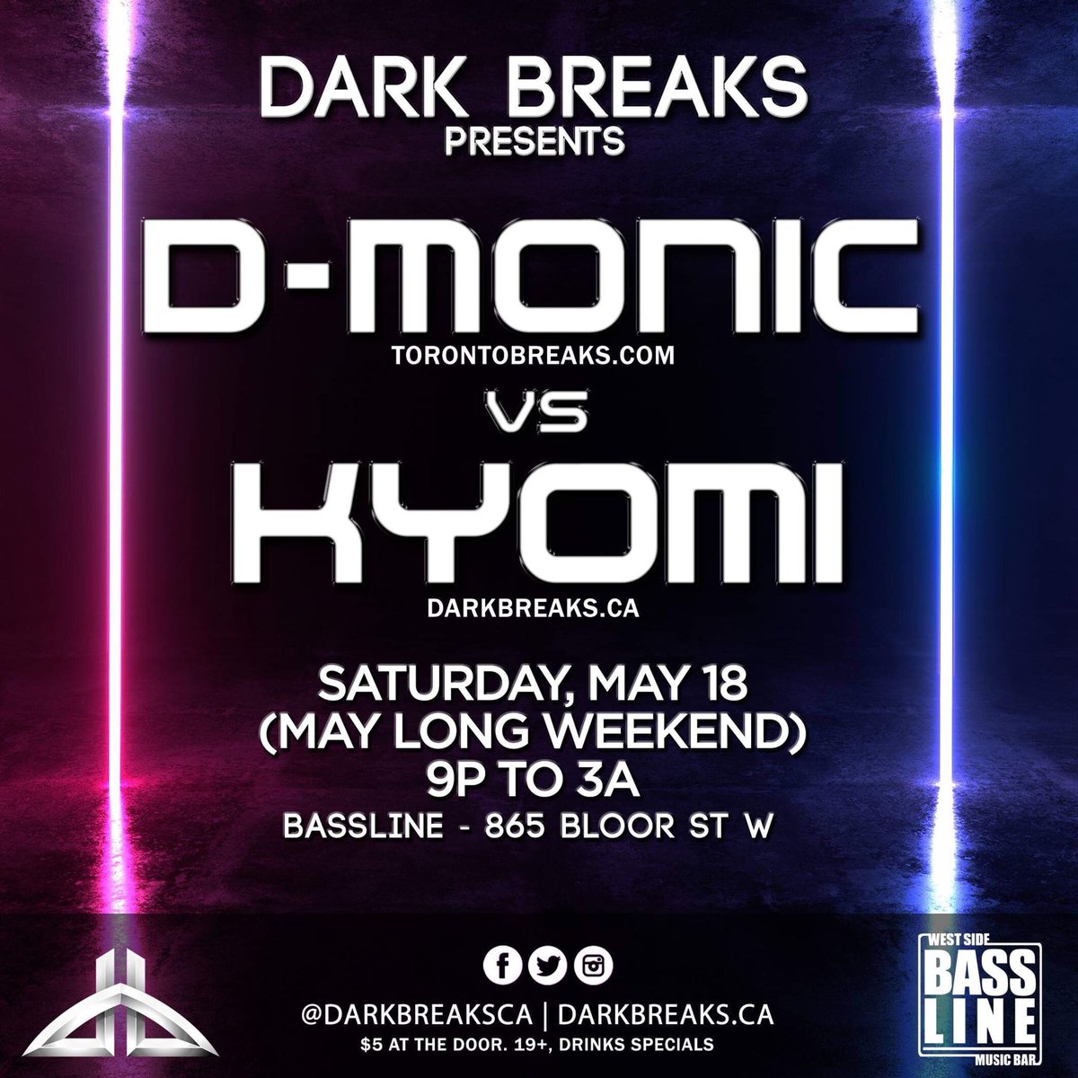 darkbreaksCA's tweet photo. Representing the darker side of Breaks in the #6ix, we return to @BasslineToronto on May 18 to drop bombs with #Toronto’s Breaks #OG @djdmonic! #darkbreaks #nuskoolbreaks #breaks #breakbeat #progressivebreaks #toronto #6ix #the6ix #darkness #bass #bassmusic #edm https://t.co/s4xxiX7kCh
