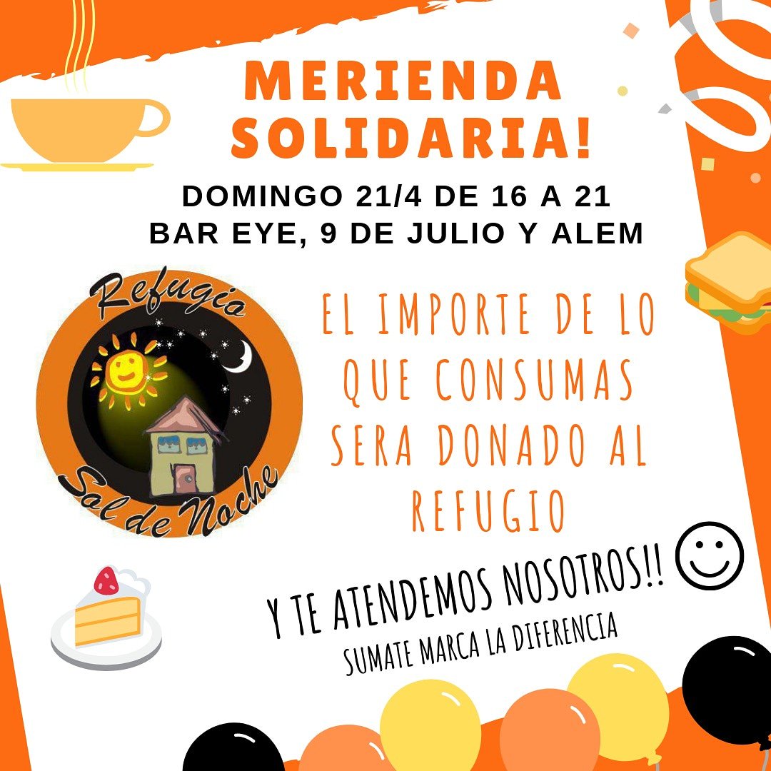 Refugiosoldenoc's tweet photo. 📌 #Merienda Solidaria a #beneficio del Refugio, lo que consumas será #donado a nuestra #ong. 
⚠ Ese dia te atendemos en retribución a tu aporte, porque tu #colaboración es importante para nosotros! 
🗓 21 de Abril de 16 a 21 hs 
☕ Bar Eye 9 de Julio y Alem. #rosario https://t.co/StD5cGdvnV