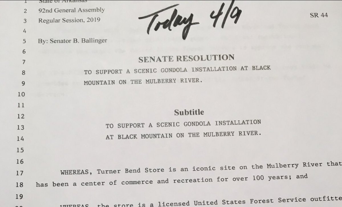 Today the @ArkansasSenate unanimously approved a resolution in support of the Mulberry River project at Turner Bend that includes a scenic gondola 🚠. Now we hope to get a little help from the @forestservice. #ARLeg #EconomicDevelop #Tourism #TheNaturalState