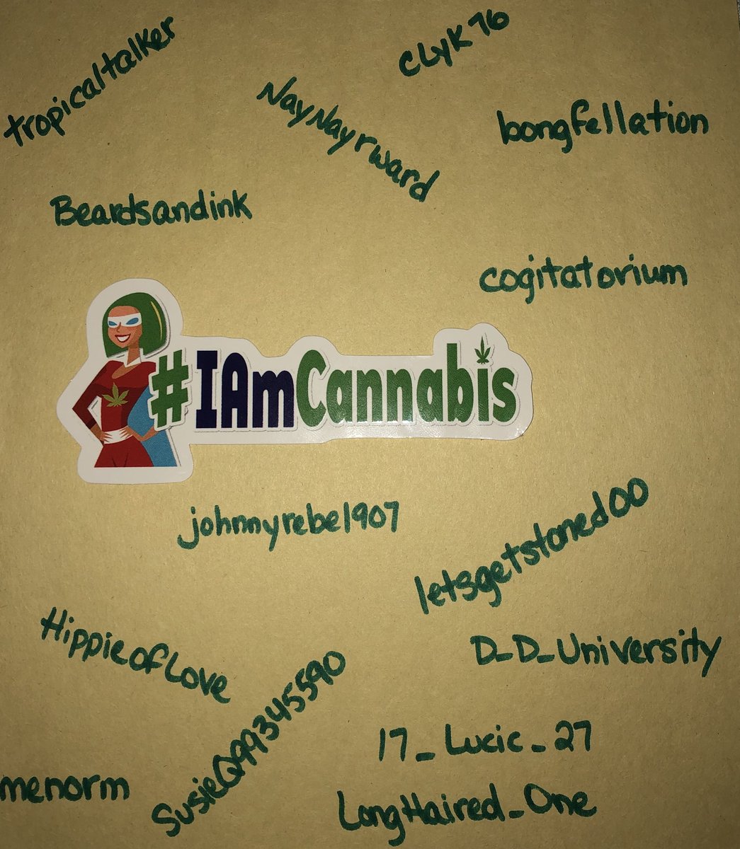 _jena4n's tweet photo. A big to thanks to some tweeps who support #IAmCannabis 🌱
Stickers are $2.99 each. Slide into my DMs if you’d like to order one! 
#StayLifted #StonerFam https://t.co/AciJUrKAvB