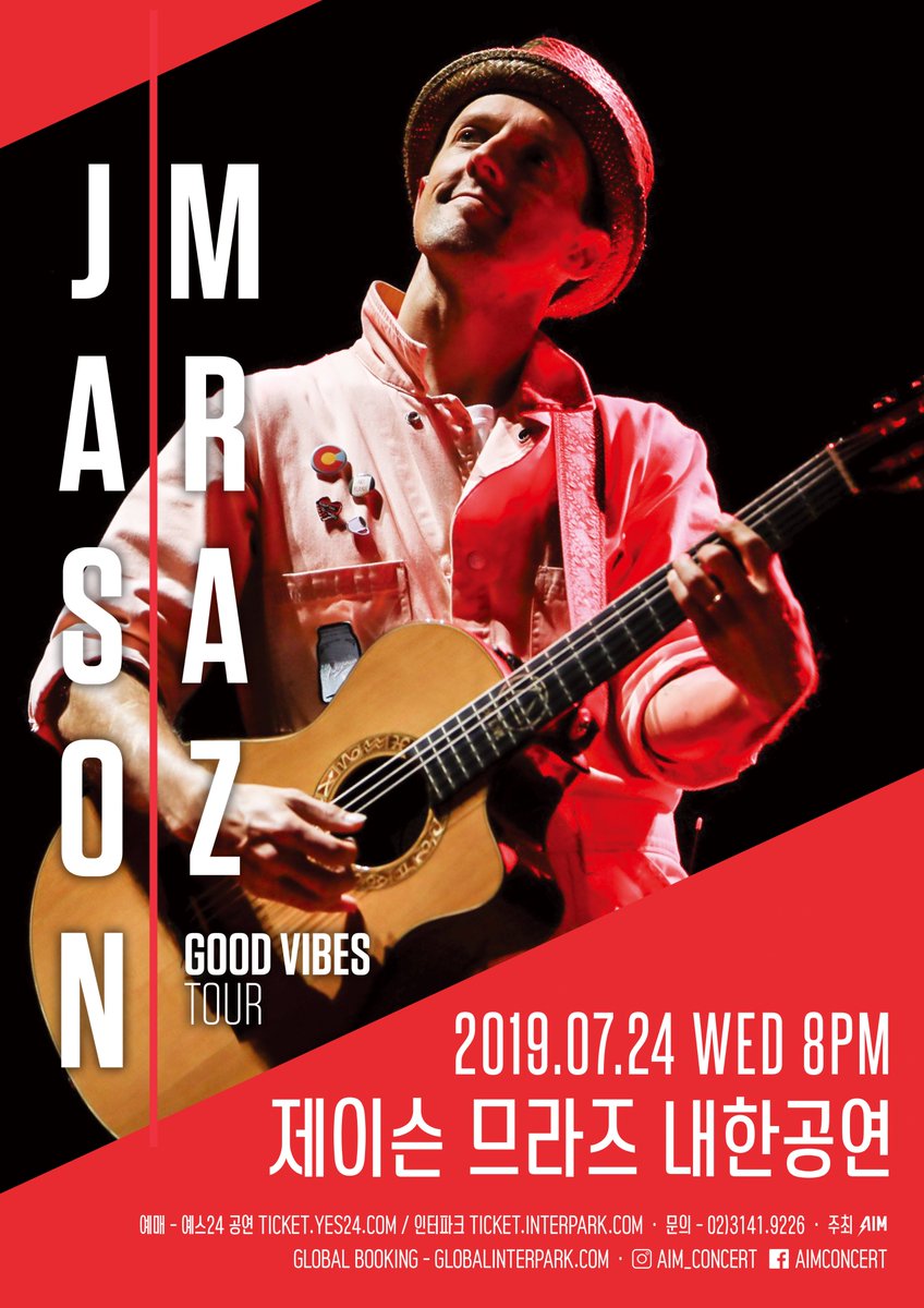 aim_concert's tweet photo. [공연안내] 국민 팝송 I'm yours의 주인공 제이슨 므라즈(Jason Mraz), 내한공연 확정! *4월 17일(수) 낮 12시, 인터파크·예스24 티켓오픈 : 자세한 정보 확인 - https://t.co/KFDI97Hic1 https://t.co/IjyxDJHBeX