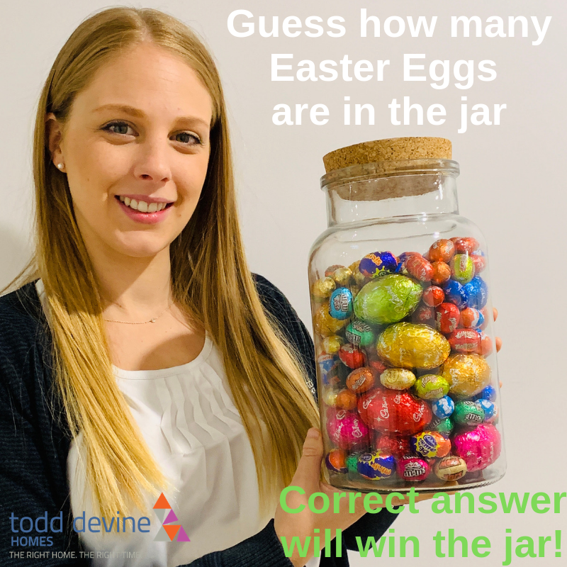 ToddDevineHomes's tweet photo. CAN YOU GUESS THE EASTER EGGS IN THE JAR? Comment below your guess. Correct answer will win the jar. Winner announced Wednesday 17th April. Winner must be able to pick up jar from our office in Bayswater, Victoria. #win #eastereggs #grannyflats #transportablehomes https://t.co/6oEl4Qh4Ce