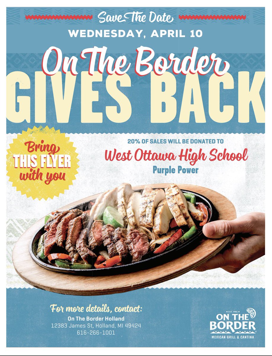 WOPride's tweet photo. Head down to On the Border TOMORROW and support the Girls Varsity Soccer team as they raise money for Purple Power💜⚽️ West Ottawa is less than $10,000 away from being the only school to raise a total of $200,000 for the Van Andel Institute! Make sure to present this flyer! https://t.co/aehGUX3PjV