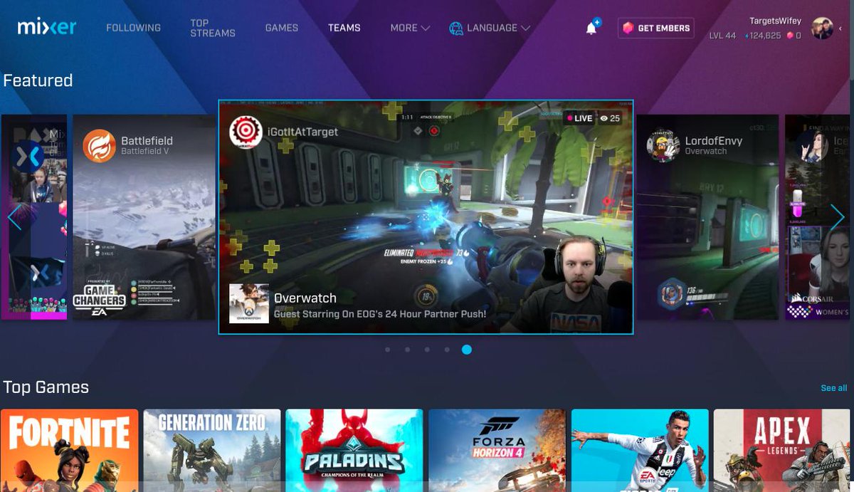 DadTired2019's tweet photo. Mixer homepage for the first time, thanks to @EveryOtherGame and his 24 hours partner push stream with @1of1_Envy! #mixerstreamer #iGotItAtTarget #Overwatch https://t.co/GcXBpEhb2v
