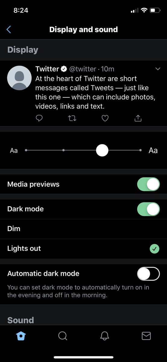 dmoons123's tweet photo. @_nickbeck You gotta update the app and go lights out dark mode: https://t.co/0I0pNPvZJd