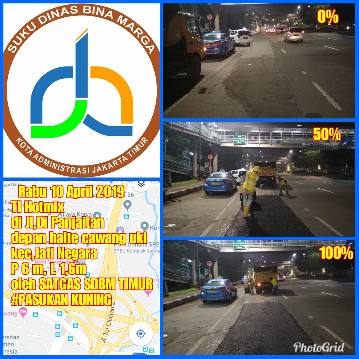 binamargajaktim's tweet photo. Perbaikan jalan rusak di Jl. DI Panjaitan oleh Satgas Sudin Bina Marga Jakarta Timur #pasukankuning #jakartatimur #timmalam @DKIJakarta @DinasPemel @SubanppekoJT @BinaMargaDKI @JSCLounge @trotoarian @mnctrijayafm @qluesmartcity @perhubunganjt @TMCPoldaMetro https://t.co/jX2fzsH0Br