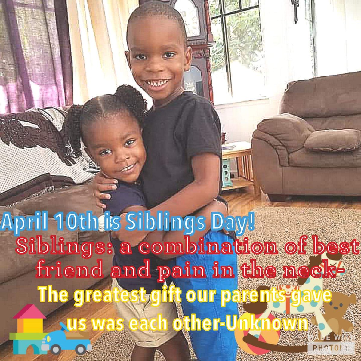 trynarepresent's tweet photo. #SiblingsDay #BrotherSister #InseparablesTeam @ItsADayReally @NationalDayCal @unboxbizarre @checkiday @ExploreLiberty @KBellBlessed @wordrefiner @HDDA @Ltd_To_Two @jenabooks @harmony_kent @krystalbhart @awlasky @wtocdalcannady @Got_Connection @WritingReader @JamminWithDonna https://t.co/oKj0VglTNk