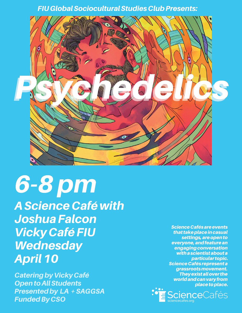 Join us tomorrow (4/20) from 6-8pm at Vicky Bakery for a Science Café talk with grad student Joshua Falcon! Free food and stimulating conversation! All FIU students are welcome so bring your friends!