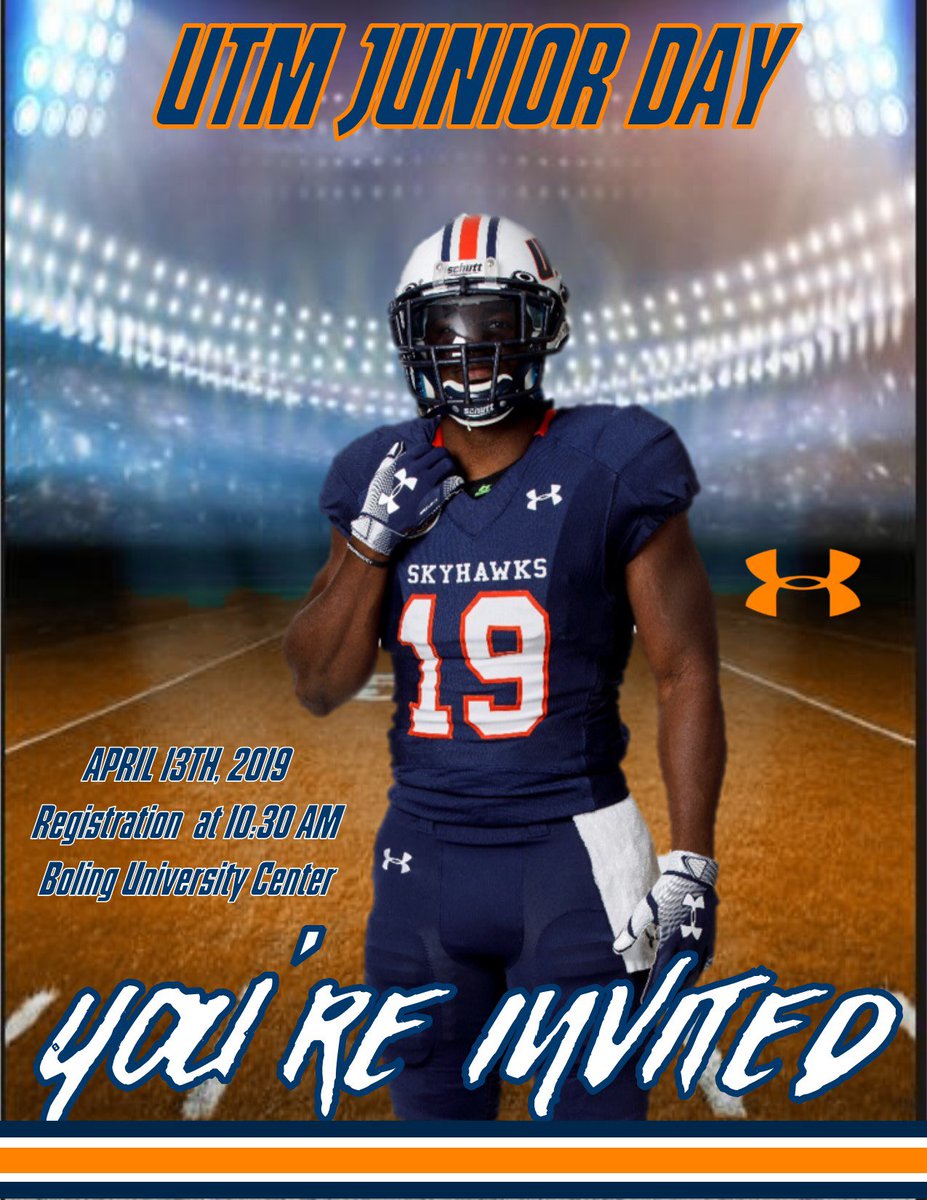 CoachDHilliard's tweet photo. This is UTM Football here to remind you all about our scheduled flight this Saturday. Registration begins at 10:30am! Turbulence to be expected with the altitude we play at!! Fasten your seat belts!!!! #HighStandards #MartinMold #ItsTheMove #19FlightTeam #Skyhawks #Skwad https://t.co/R5pNM8b01g