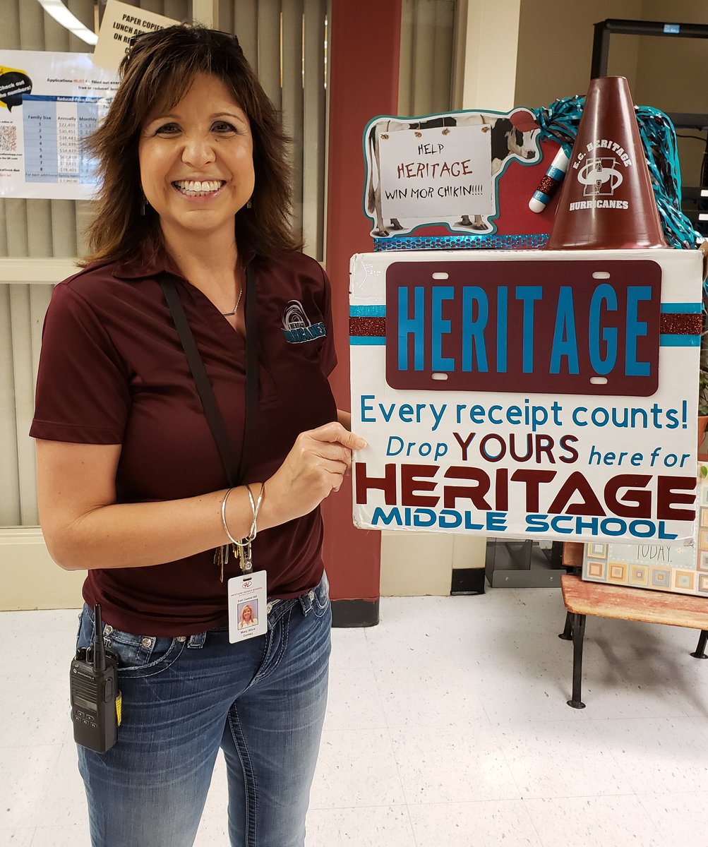 HMSecisd's tweet photo. Support HMS at the BATTLE OF THE MIDDLE SCHOOLS by going to @ChickfilA at City Base on Wednesday,  April 10th by placing your receipt in the Heritage MS Spirit Box donated by @ECHMSPTA Prez, Mrs. Robn.  #ECProud #proudprincipal #hmstweetingstorm #todayisanewday https://t.co/YaxOd9MN2K