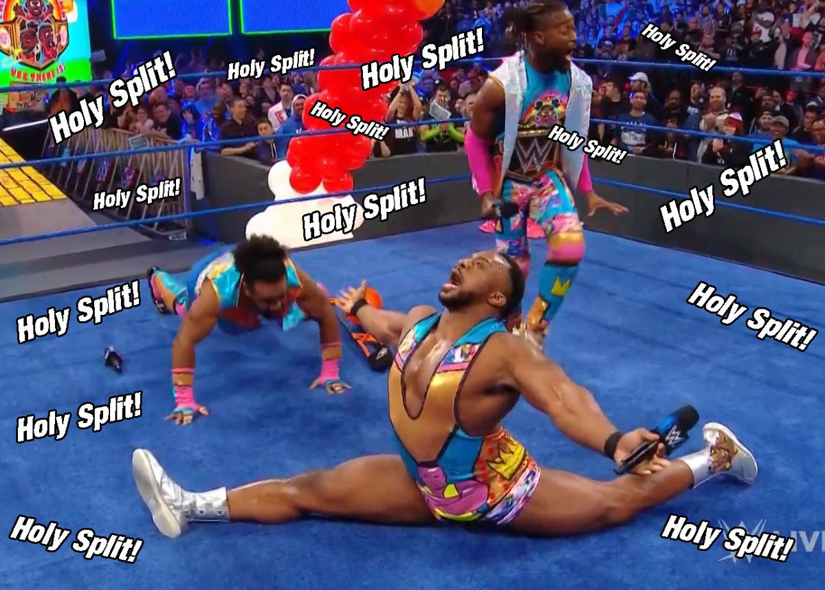 jmartinbsu's tweet photo. Things you can't unsee on #SDLive #SDAfterMania @WWEBigE doing the #holysplit! https://t.co/nBrNGWfq2u
