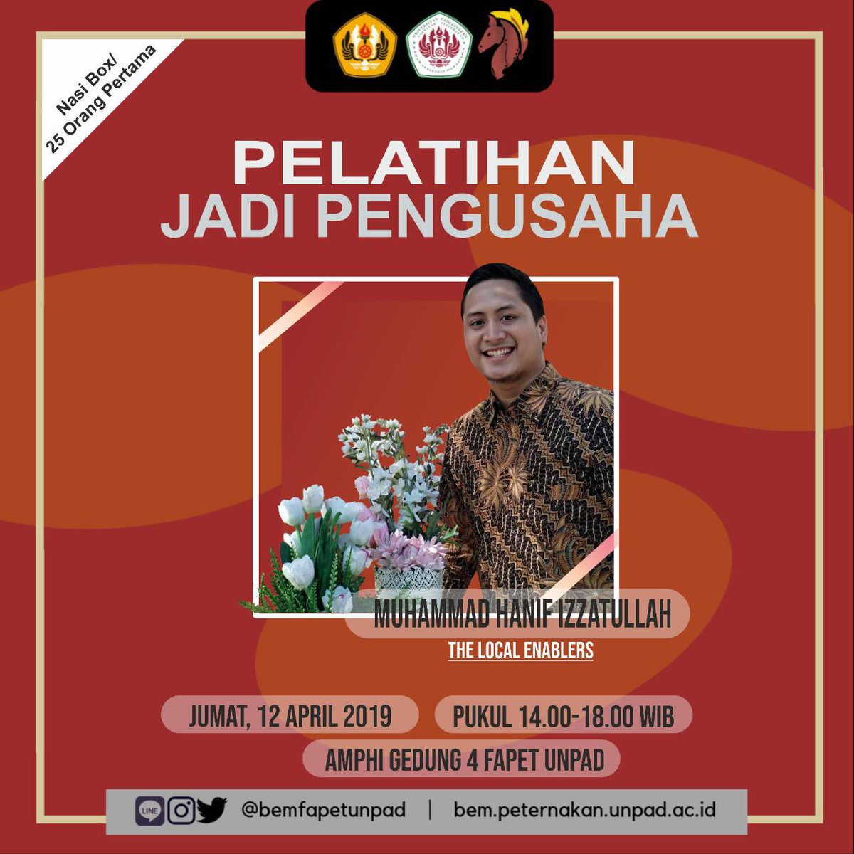 [ SEBENTAR LAGI]
Hallo kema fapet!
coming soon!

Acara "Pelatihan Jadi Pengusaha" ini akan diisi pertama kali oleh 

(senyum)Muhammad Hanif Izzatullah
Dari komunitas the local enablers

jangan lupa datang dan saksikan yaa