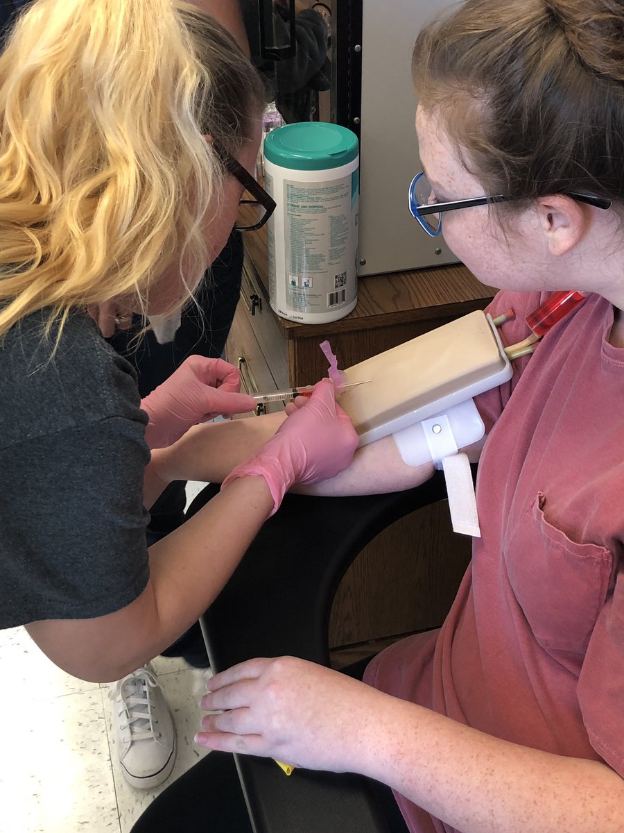 JaCoMedical's tweet photo. This past week students in the 2nd year Diagnostics Class learned about the career path of a phlebotomist! Here you see students practicing on each other using our simulators and practicing on our simulation arms in our lab! 💉 #HOSA #phlebotomy #EPCOTHOSA #alhosastrong https://t.co/4TkGEKS80p