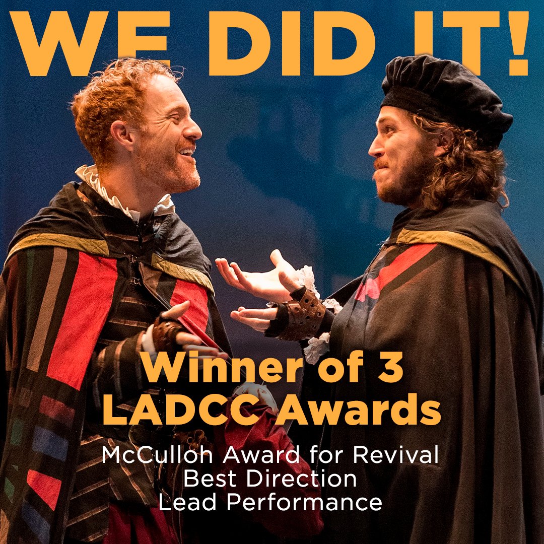 anoisewithin's tweet photo. Thank you to the @LADramaCC for honoring us w/ 3 LADCC Awards! Congrats to our Producing Artistic Director Geoff Elliott for winning Best Direction &amp; Best Revival for R&amp;G Are Dead and Kasey Mahaffy for winning Lead Performance in R&amp;G! #LADCC50th #ANoiseWithin https://t.co/EztzJJvMyL