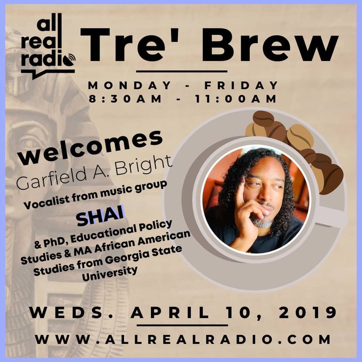 Shairoglyphics's tweet photo. #Repost @AllRealradio
・・・
#TreBrew welcomes #GarfieldBright from the @RnBgroupShai @Shairoglyphics #Shai Wednesday April 10th!
@allrealradio #siponthis #new #startyourday w #TreBrew
https://t.co/PaaHYl1Vwt
DOWNLOAD OUR FREE MOBILE APP NOW! https://t.co/BxmsMJdgVL