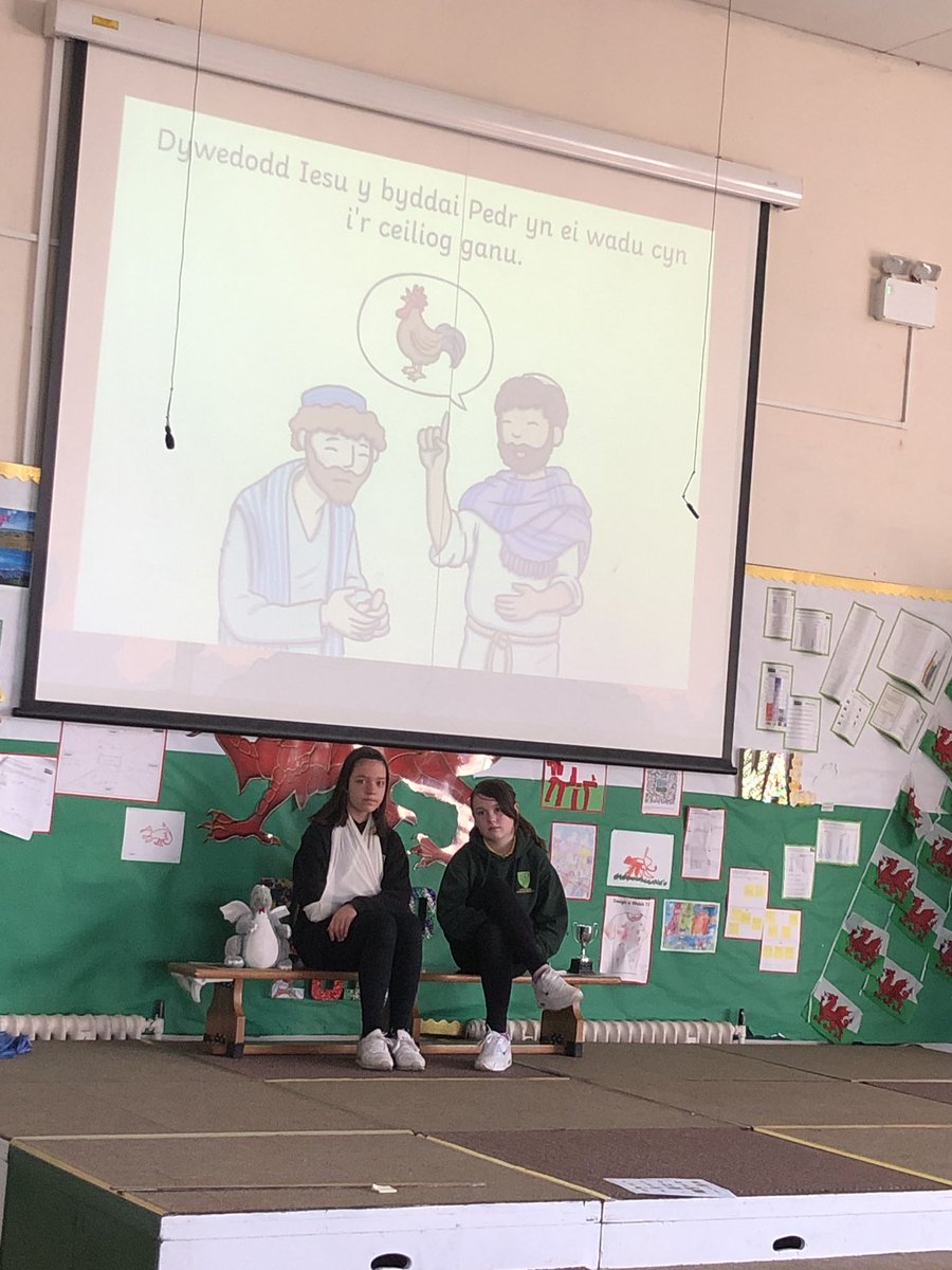 CGPrimary's tweet photo. Our Welsh Assembly has been fantastic! We’ve enjoyed the Easter story and our Cymraeg Cwl winners are Nursery and Class 11! Da iawn pawb! #siarter #CGPWelsh https://t.co/PPIicTGavM